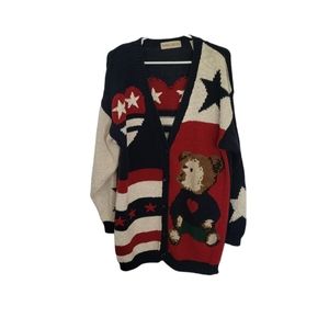 PatrioticBear Cardigan Sweater Large